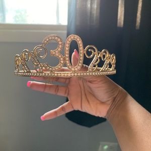 Gold and rhinestone 30th birthday crown